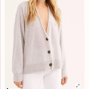Free People Light Gray Schoolboy Cardigan - 100% cashmere